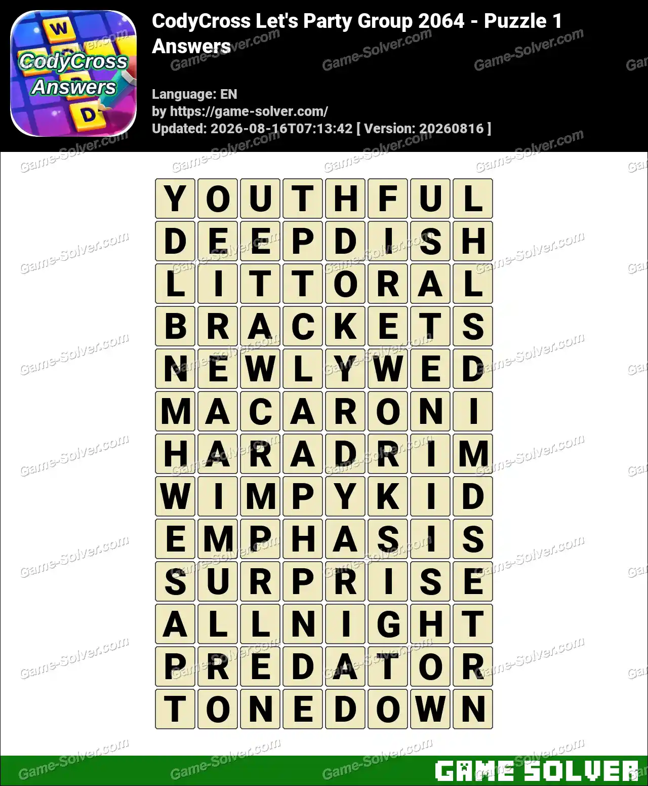 CodyCross Let’s Party Group 2064 – Puzzle 1 Answers